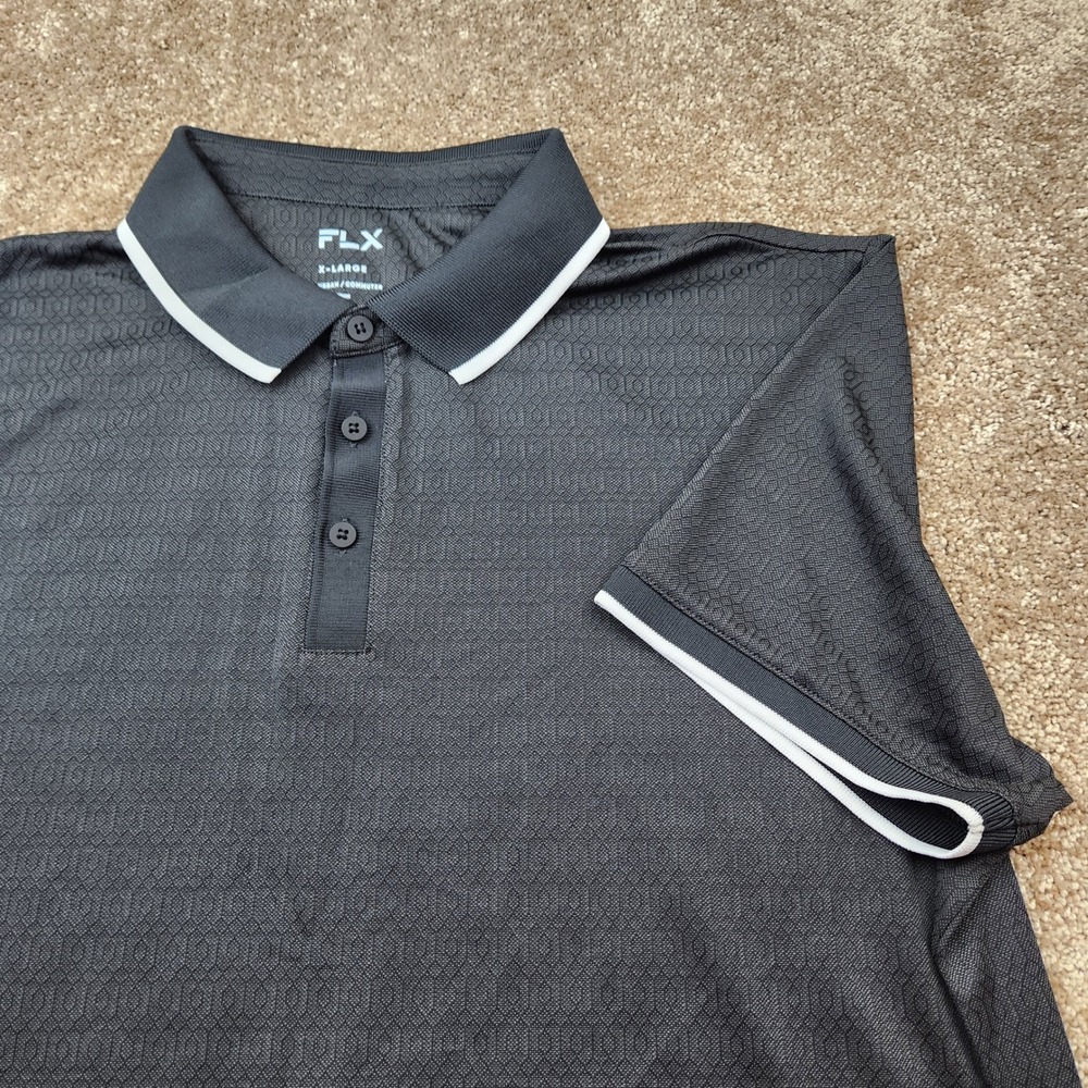 FLX Urban Commuter Men XL Polo Shirt Gray Honeycomb Textured Tipped Short Sleeve